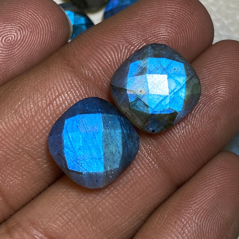 Attractive Blue Flashy Labradorite Size 8 Mm. To 30 Mm. Both Side Faceted Checker Cut Briolette Cushion Shape Loose Gemstone for jewelry. image 7