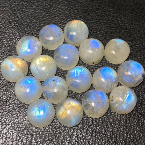 Natural Blue Fire Moonstone Round Shape Moonstone Cabochon High Hand Polished Back Flat Cabs! Size:- 5TO20 MM White Rainbow For Jewelry Use!