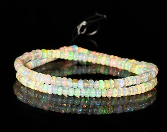 Perles Rondelles Opale Welo Bleu Éthiopien - Taille 3-6 Mm - 16 Pièces - Lisse - Neuf Sans Emballage