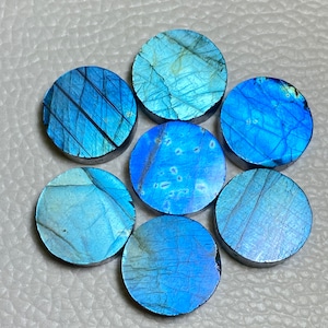 ATTRACTIVE~Blue Flashy Labradorite Cabochon 5To30 MM Both Side Flat Round Shape Cabs. 5,6,7,8,9,10,11,12,13,14,15,16,17,18,19,20,25,30.mm