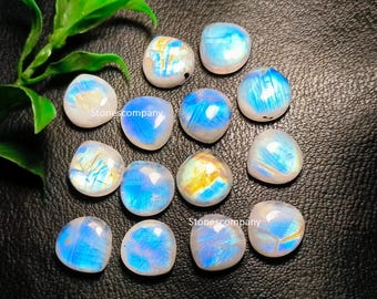 AAA+ ~ Lote de piedras preciosas en forma de corazón de piedra lunar arcoíris, cabujón de corazón de piedra lunar azul llamativo natural. Tamaño: 5 a 20 mm. Para hacer todo tipo de joyas.