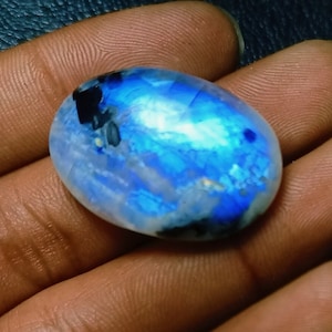 AAA+ Blue Flashy Rainbow Moonstone Cabochon, Oval Shape Loose Gemstone, Top Grade Rainbow Moonstone For Jewelry Making !!!