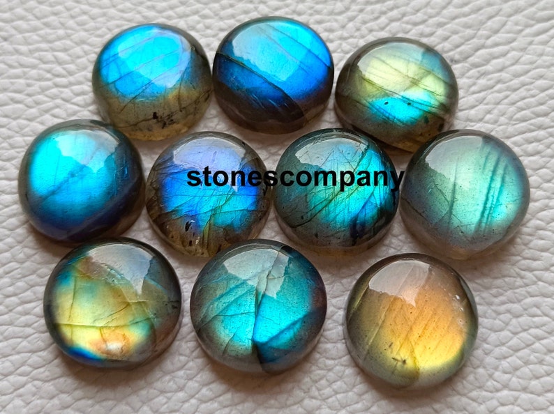 Cabochon in labradorite da 5-30 mm, cabochon in labradorite di forma rotonda, retro piatto, cabina 5,6,7,8,9,10,11,12,13,14,15,16,17,18,19,20,25, Misure 30mm immagine 2