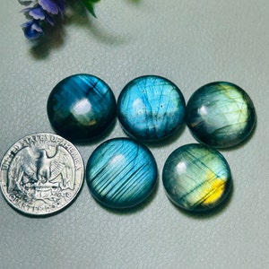 Awesome! multi Blue Labradorite Round Shape Cabochon Loose Gemstone Size:- 20x20x7 MM Labradorite For Jewelry. Dual Shade 5 Pieces lot.