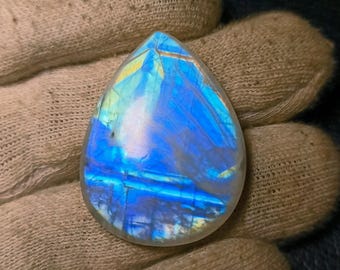 Rare Quality ~ Rainbow Moonstone Cabochon, pear Shape Loose Gemstone, Super Flashy Natural Rainbow Moonstone For Jewelry Making !!!
