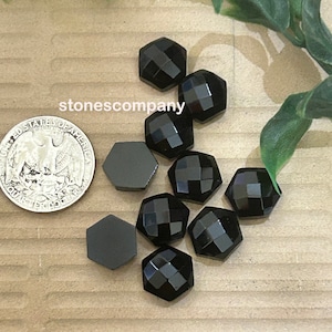 Guinian  Black Obsidian Flat back hexagon Shape One Side Checker Cut Flat Back Loose Gemstone Black Obsidian Stone For Making jewelry.