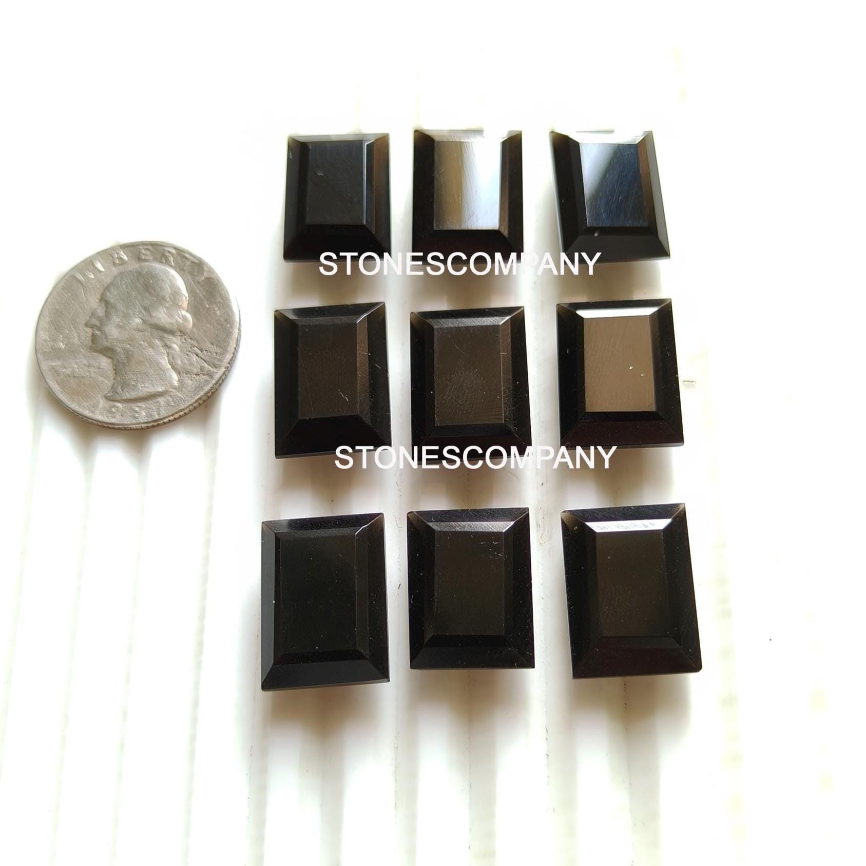 Rectangular Obsidian Ring Natural Black Obsidian Rectangle Shape | Both Side Faceted Gemstone ...
