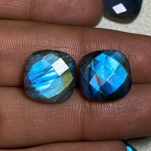 Attractive Blue Flashy Labradorite Size 8 Mm. To 30 Mm. Both Side Faceted Checker Cut Briolette Cushion Shape Loose Gemstone for jewelry. image 4