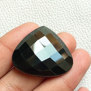 Natural Black Faceted Obsidian Heart Shaped Cabochon Gemstone, Natural Crystal Palm Stone, Black Obsidian Heart For Jewelry Making |