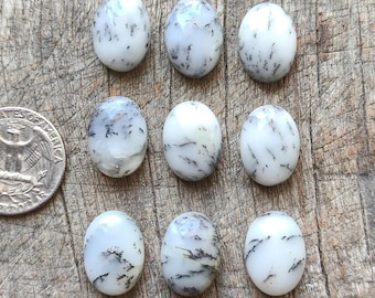 Genuine ~ Natural Dendrite Agate Cabochon, Oval Shape Loose Gemstone, Genuine Natural Dendrite Agate For Jewelry Making.