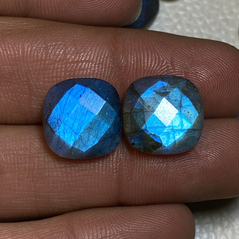 Attractive Blue Flashy Labradorite Size 8 Mm. To 30 Mm. Both Side Faceted Checker Cut Briolette Cushion Shape Loose Gemstone for jewelry. image 5