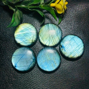Fabulous ~ Green   Fire Labradorite Round Shape Flat Back 28MM Labradorite Cabochon. Both Side High Hand Polished Gemstone.