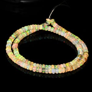 AAA Ethiopian Opal Rondelle Beads – Natural Welo Opal Strand, 8&quot; or 16&quot;, Multi-Color Fire Opal, Jewelry Making Gemstone Supplies