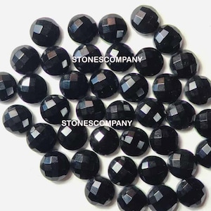 Back Flat~ natural Black Obsidian Round Shape Checker Cut Gemstone Cabochon.. 8~30 MM Sizes All for Making Jewelry. Black Obsidian Gemstones