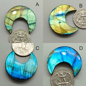 AAA+ Large Blue Fire Labradorite Moon Gemstone, Moon Shape One Side Flat High Hand Polished Labradorite Cabochon, Silver Jewelry, Moon Cab