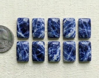 Cabujón rectangular de sodalita 100 % natural, pulido a mano, piedra preciosa suelta para fabricación de joyas, venta al por mayor, tamaño de 6 x 8 mm a 20 x 30 mm.