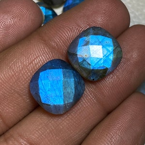 Attractive Blue Flashy Labradorite Size 8 Mm. To 30 Mm. Both Side Faceted Checker Cut Briolette Cushion Shape Loose Gemstone for jewelry. image 9