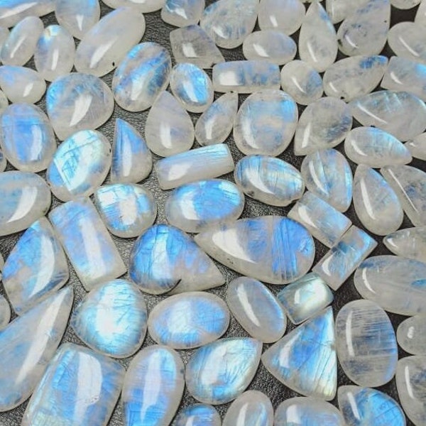 Top Quality Wholesale Lot Natural Rainbow Moonstone Cabochon Mix Shape Gemstone Blue Fire Moonstone Gemstone Mix Size Cabochon