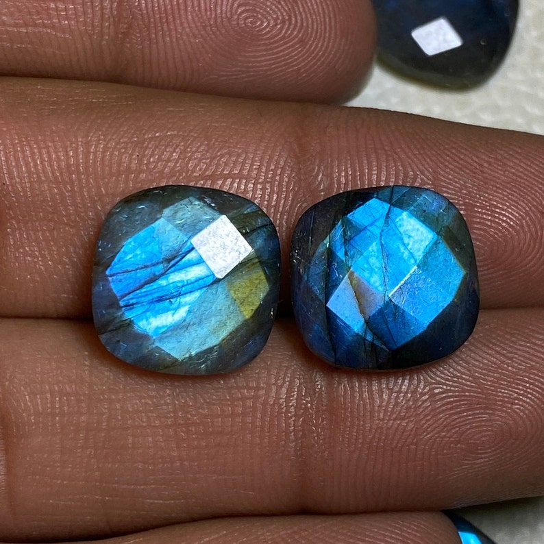 Attractive Blue Flashy Labradorite Size 8 Mm. To 30 Mm. Both Side Faceted Checker Cut Briolette Cushion Shape Loose Gemstone for jewelry. image 10