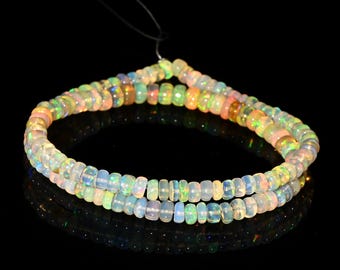 Top Quality Ethiopian Opal Beads | Smooth Roundel Strand | Natural Welo Opal with Rainbow Fire | Gemstone Beads for Jewelry Making.