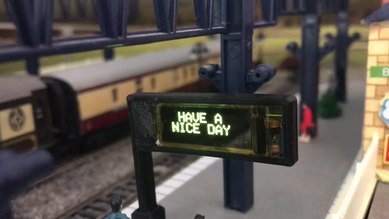 Model railway station signs OLED Display Of Train Times  platforms and personalised messages OO HO