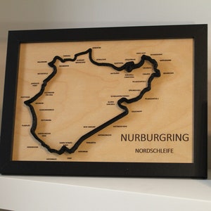 NURBURGRING Nordschleife  with track ELEVATION Framed 3D Track with Elevation, Corner & Straight Names A4