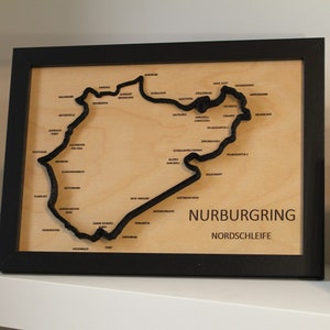 NURBURGRING Nordschleife-muurkunst met 3D-baanhoogte ingelijst en gegraveerd