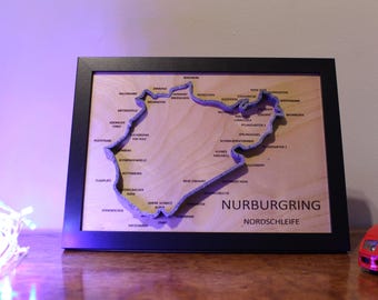 NURBURGRING Nordschleife Wall art with 3D track elevation Framed and engraved