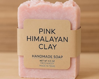 Sabonete de Sal Rosa do Himalaia e Argila de Caulim - Barra de Spa Vegana Sem Perfume, Rica em Minerais, Feita à Mão