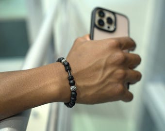 Schwarz Perlen Armband mit Geometrische Akzent