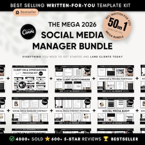 Social Media Manager Kit 2026 | 50-in-1 Canva Templates -Digital Download