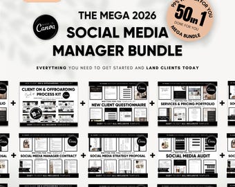 Social Media Manager Kit 2026 | 50-in-1 Canva Templates -Digital Download