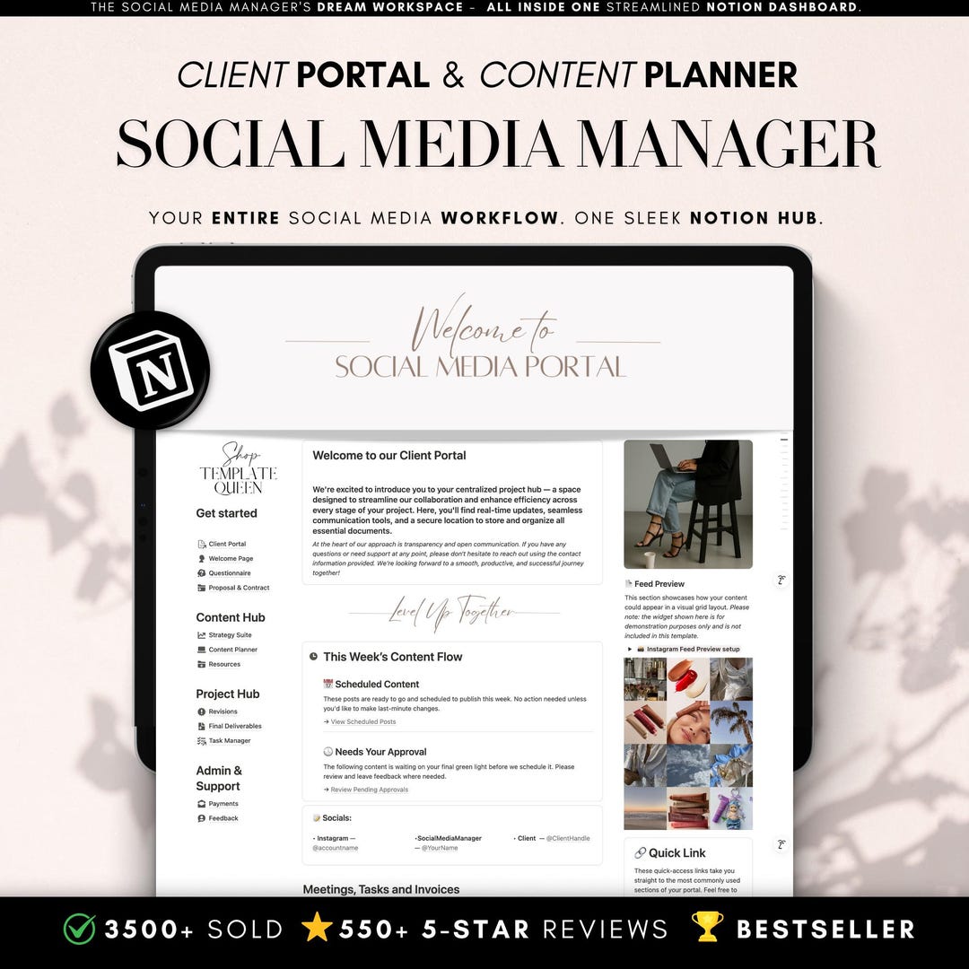 Notion Client Portal Template | Social Media Planner - Digital Download ...