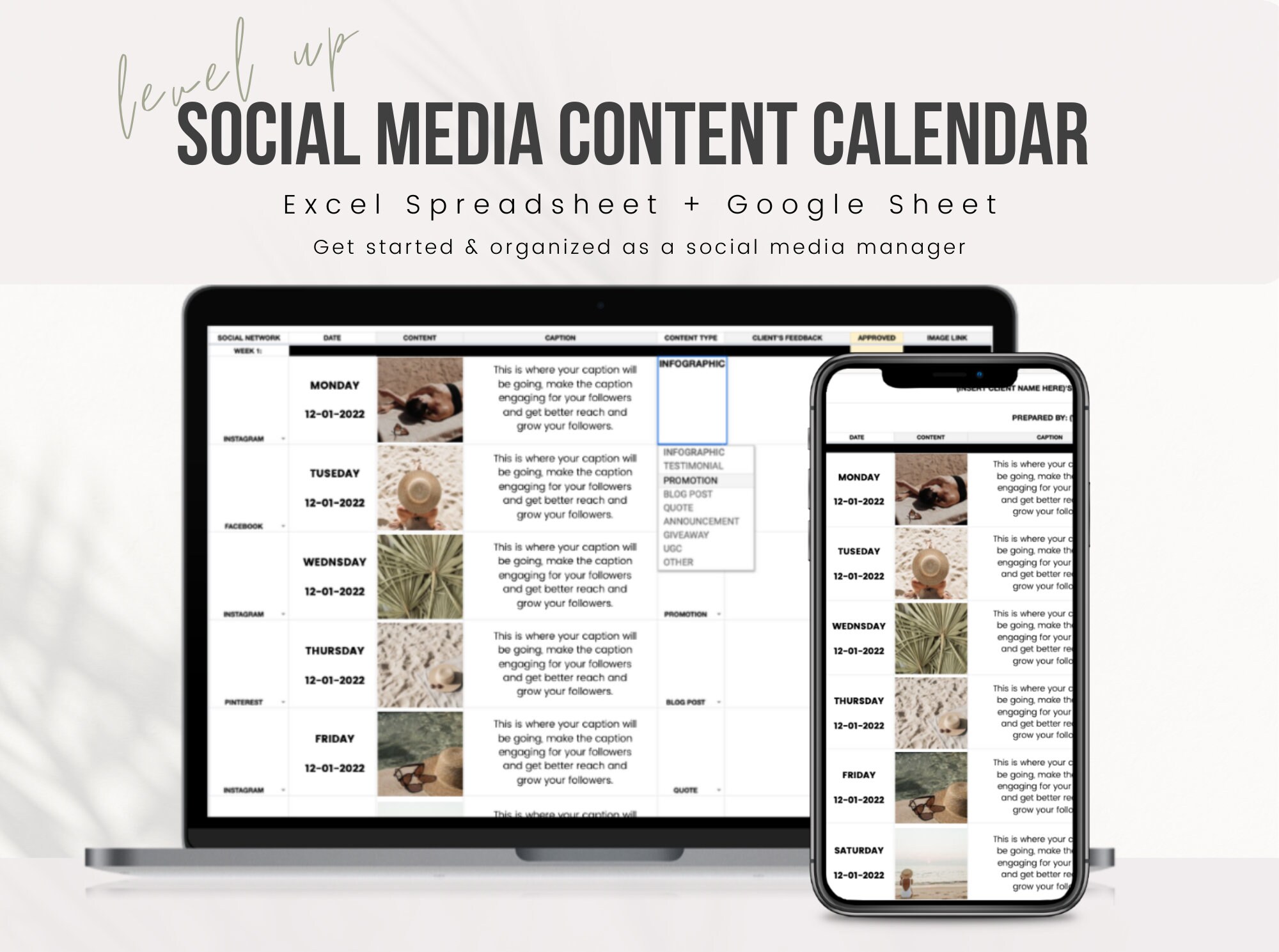 Social Media Content Calendar & Planner Template Excel Etsy