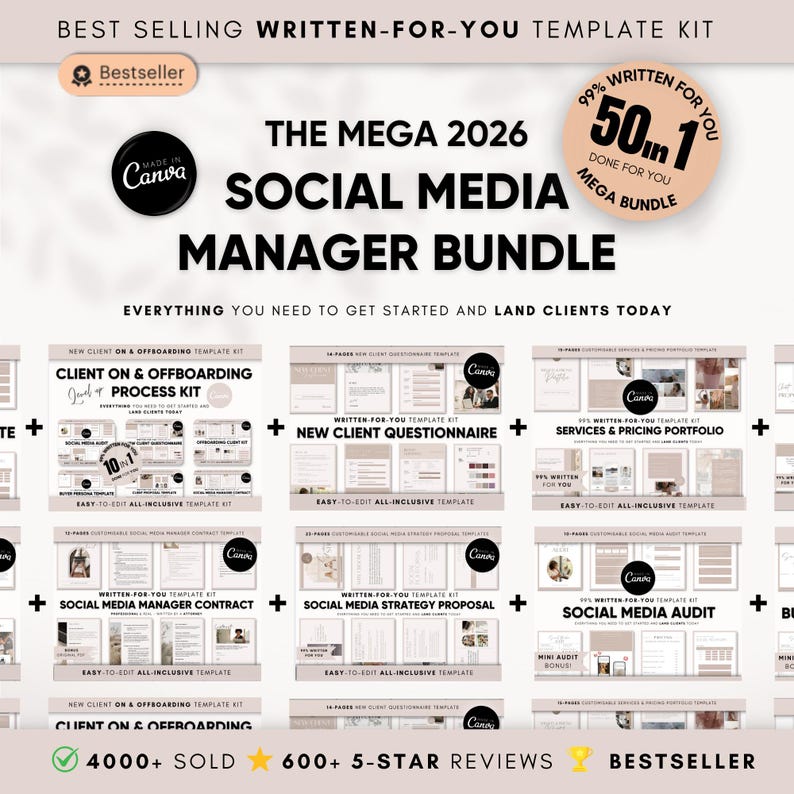 50-in-1 Social Media Manager Canva Template Bundle - Digital Download image 1