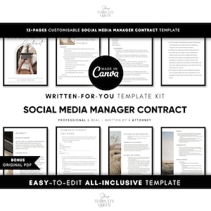 Social Media Manager Client Contract Template: Customizable Canva PDF