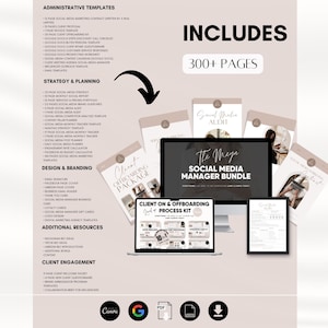 Peut inclure: Un bundle de marketing num&eacute;rique pour les gestionnaires de m&eacute;dias sociaux. Le bundle comprend plus de 300 pages de mod&egrave;les, de guides et de listes de contr&ocirc;le. Le bundle comprend un package d'int&eacute;gration des clients, un audit des m&eacute;dias sociaux et un kit de processus d'int&eacute;gration et de d&eacute;sint&eacute;gration des clients.