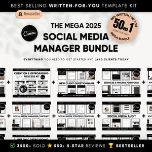 New Social Media Manager Bundle Portfolio 2025 | 50-in-1 Canva Templates for Client Success, Onboarding, Strategy & Virtual Assistant