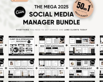 New Social Media Manager Bundle Portfolio 2025 | 50-in-1 Canva Templates for Client Success, Onboarding, Strategy & Virtual Assistant
