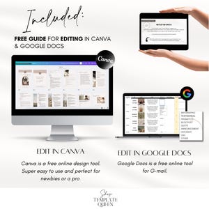 Peut inclure: Une image num&eacute;rique montrant un &eacute;cran d'ordinateur affichant un mod&egrave;le de publication sur les m&eacute;dias sociaux. Le mod&egrave;le est con&ccedil;u pour &ecirc;tre utilis&eacute; avec Canva et Google Docs. Le texte &agrave; l'&eacute;cran indique "What's New?" et "Coffee." L'image comprend &eacute;galement un &eacute;cran d'ordinateur affichant un mod&egrave;le Google Docs avec une liste de types de publications sur les m&eacute;dias sociaux, notamment infographie, t&eacute;moignage, promotion, article de blog, citation, annonce, cadeau, UGC et autres. Le texte "Included: FREE GUIDE FOR EDITING IN CANVA & GOOGLE DOCS" est affich&eacute; en haut de l'image.