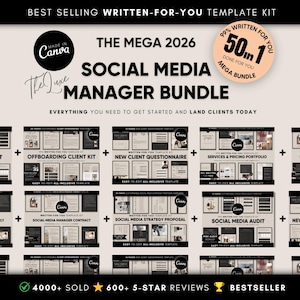 Social Media Manager Kit: 50-in-1 Templates, Client Onboarding (Canva, Digital Download)
