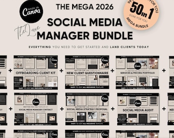 Social Media Manager Kit: 50-in-1 Templates, Client Onboarding (Canva, Digital Download)