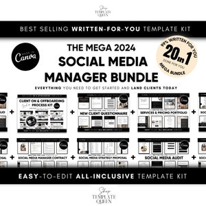 New & Improved 2024 Social Media Manager 20-in-1 Bundle | Social Media Manager Bundle | Social Media Manager Templates | Social Media Agency