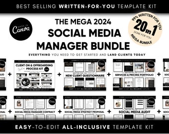 New & Improved 2024 Social Media Manager 20-in-1 Bundle | Social Media Manager Bundle | Social Media Manager Templates | Social Media Agency