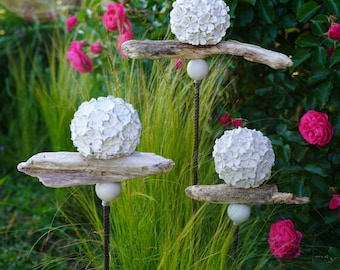 Patterned decorative sphere, concrete sphere, garden decoration, sphere for the garden WITH piece of wood and small sphere, garden stake, shabby chic, hygge