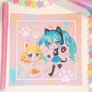 Hatsune Miku and Kagamine Rin Kitty Mini Print