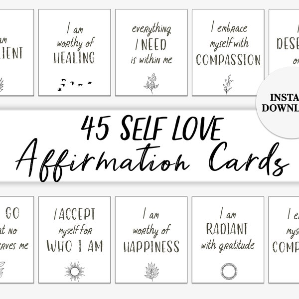 Plain White Self Love Affirmations Cards, Printable Affirmation Cards, Empowering Affirmations, Self Love Gifts, Positive Affirmations