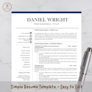 Resume Template for Word | CV Template | Microsoft Word | Simple | Easy to Edit | Curriculum Vitae | Professional | Instant Download | UK