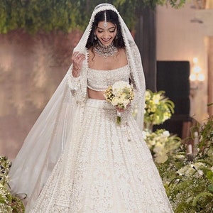Hand Embroidered Classic White Bridal Lehenga Set bollywood