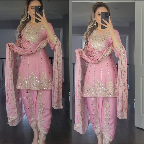 Premium Punjabi Salwar Kameez Bollywood Style Readymade Kurti,Women Indian Heavy look Pink Salwar Suit,Pakistani Patiala Salwar Designer